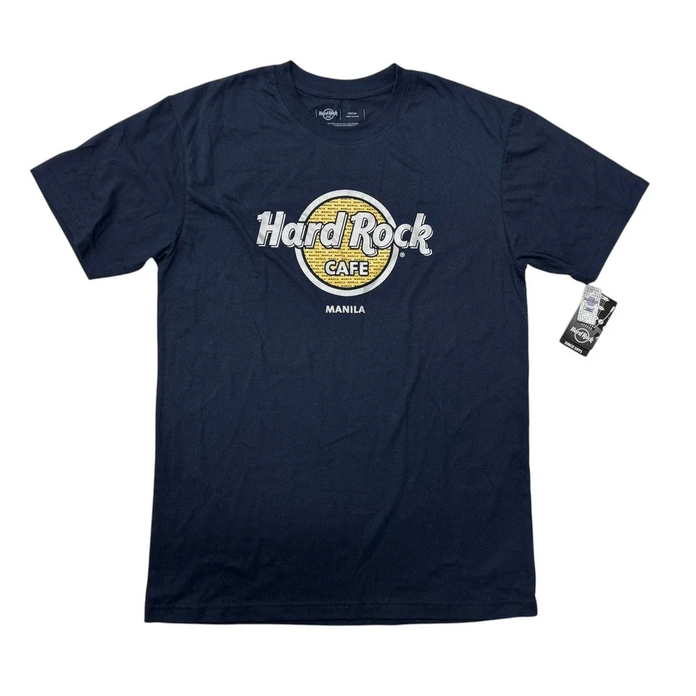 Hard Rock Cafe Manila Mens Medium Navy Blue Graphic T-Shirt NWT New Short Sleeve